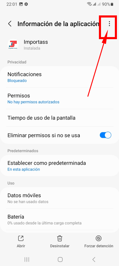 Haz clic para abrir la aplicación y conceder permisos